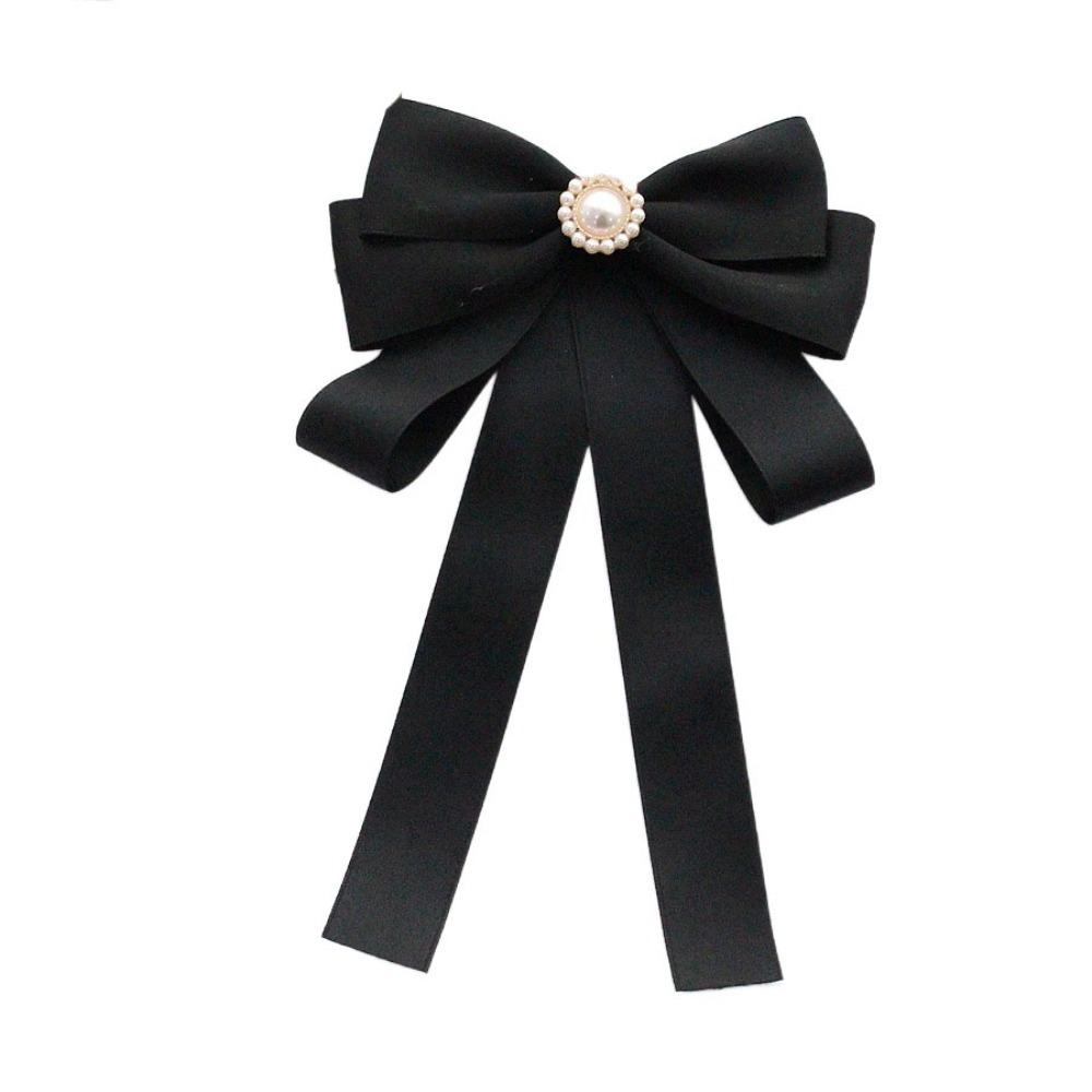 Pearl Black Ribbon Pin Beads Ribbon Badge Brooch Sweet Black Bow Necktie Parties