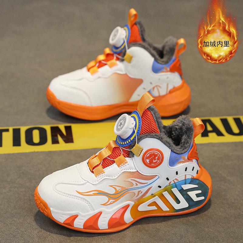 Spring and summer children's sports shoes girls and boys button running shoes mesh breathable middle and older children's casual shoes basketball sho
