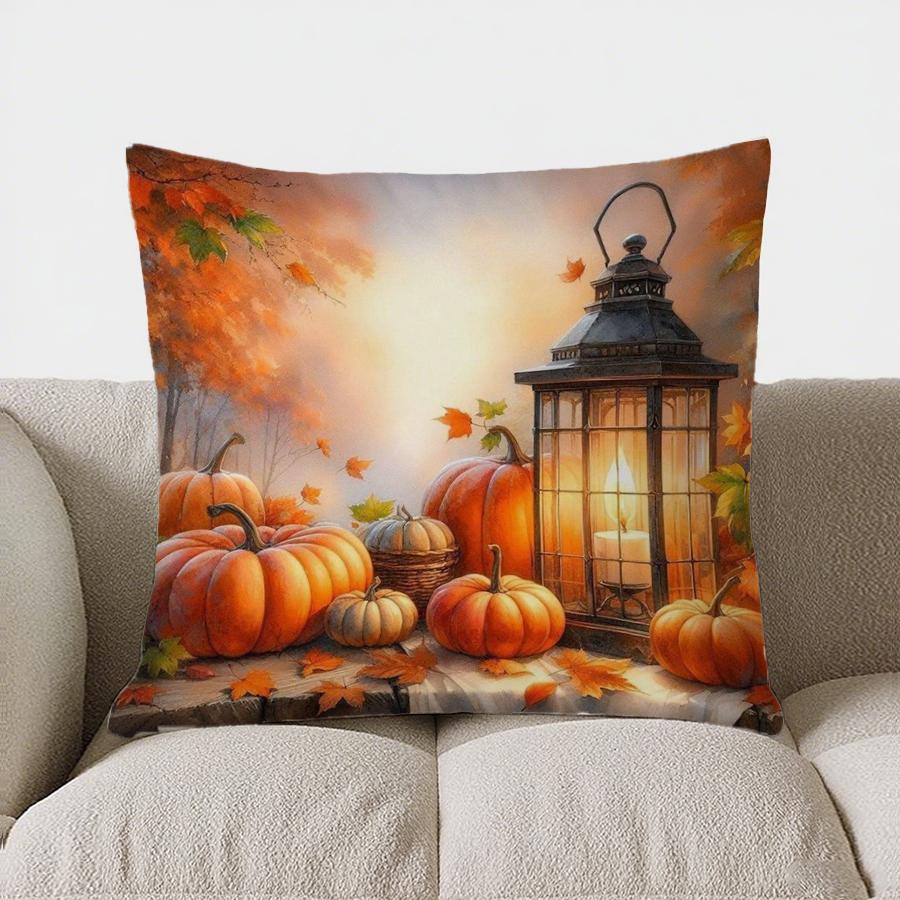 Home Decor Pumpkins with Spots and Autumn Leaves Pillow Pattern Cushion Cover Suitable for Sofa Bedroom Car Pillow Cover