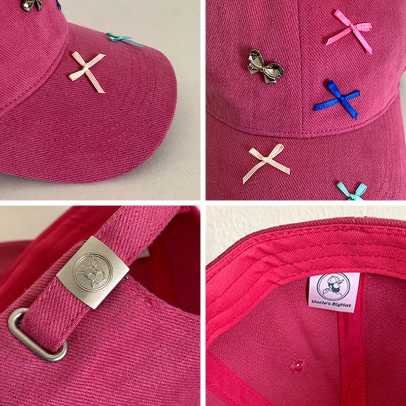 Bow Baseball Cap for Women Wide Brim Cotton Bowknot Peaked Hat Korean Dopamine Cute Big Head Circumference Adjustable Bows Hats