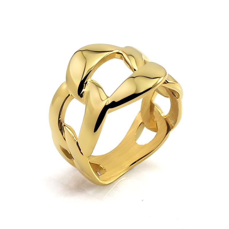 Fashion Cuban Link Chain Design Ring 14mm Wide 316L Stainless Steel Hollow Irregular Anillo Bague for Creative Fashion Jewelry