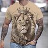 3D Lion Pattern Printed Short Sleeved Cool and Loose Summer Round Neck Top Men's T-shirts