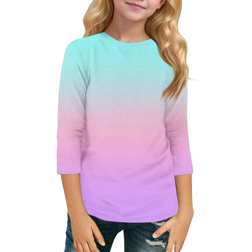 Kinder Freizeit Sieben-Viertel-Ärmel Rundhals Mode T-Shirt Top