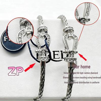 Bracelet Fer à Cheval V Or Blanc Diamants Entiers avec Fil d'Acier