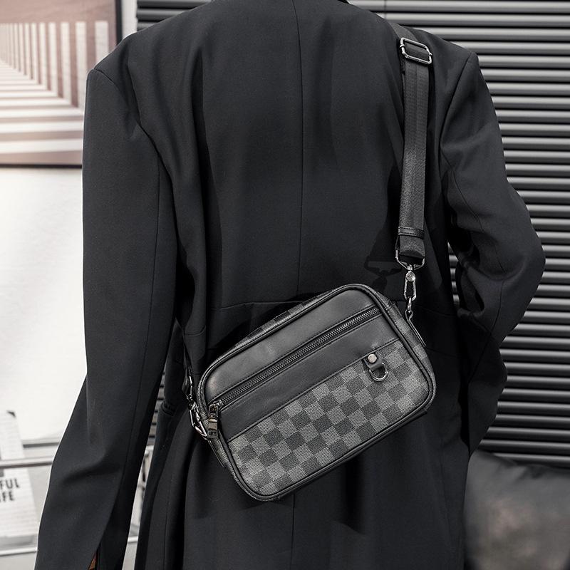 Trendy Men'S Small Square Bag Casual Trendy Brand Plaid Shoulder Bag Messenger Bag Cycling Satchel Messenger Bag