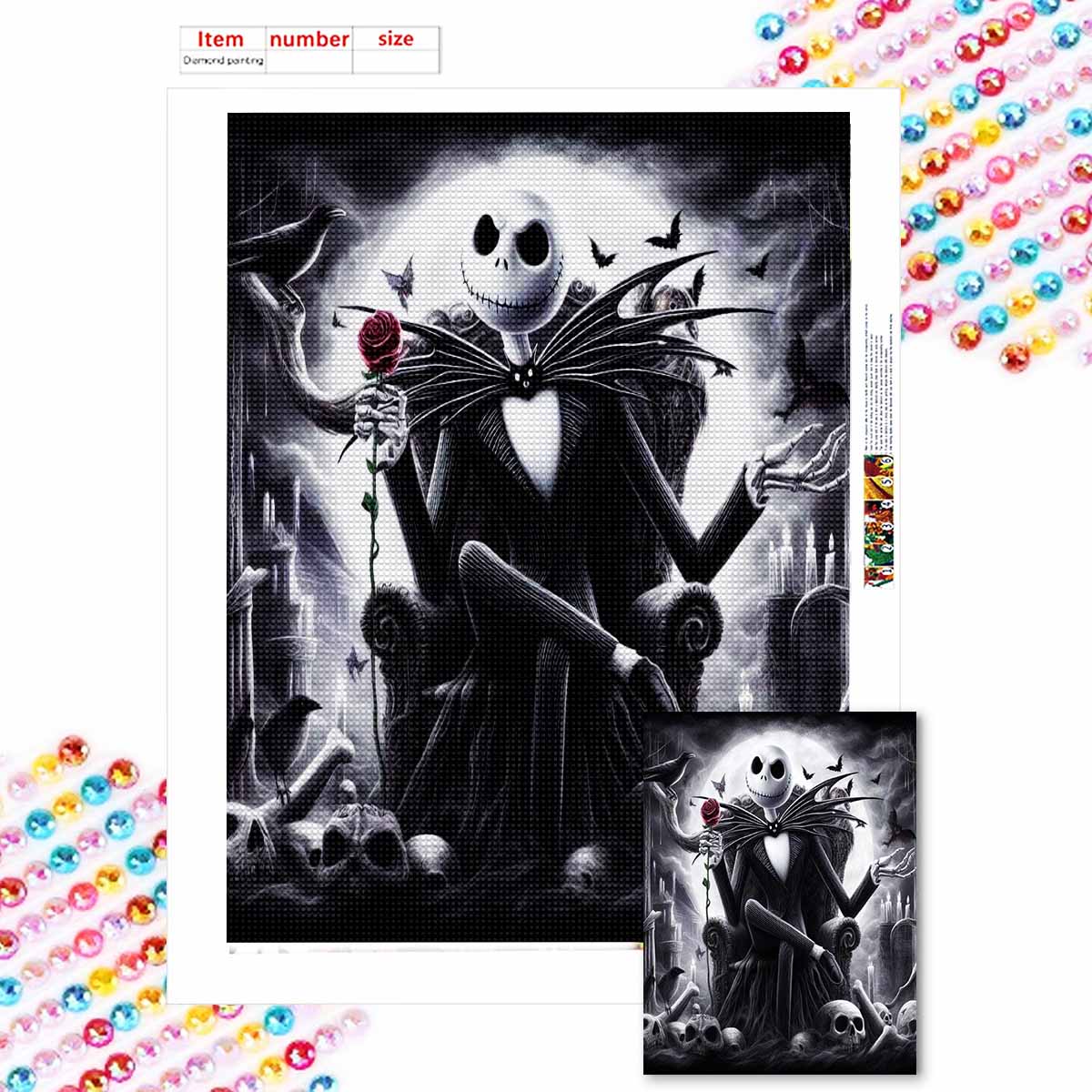 

Полная круглая алмазная живопись Скелеты и цветы Искусство Стразы Картина Мозаика DIY 5D Вышивка крестом Домашнее украшение Round 20x30cm