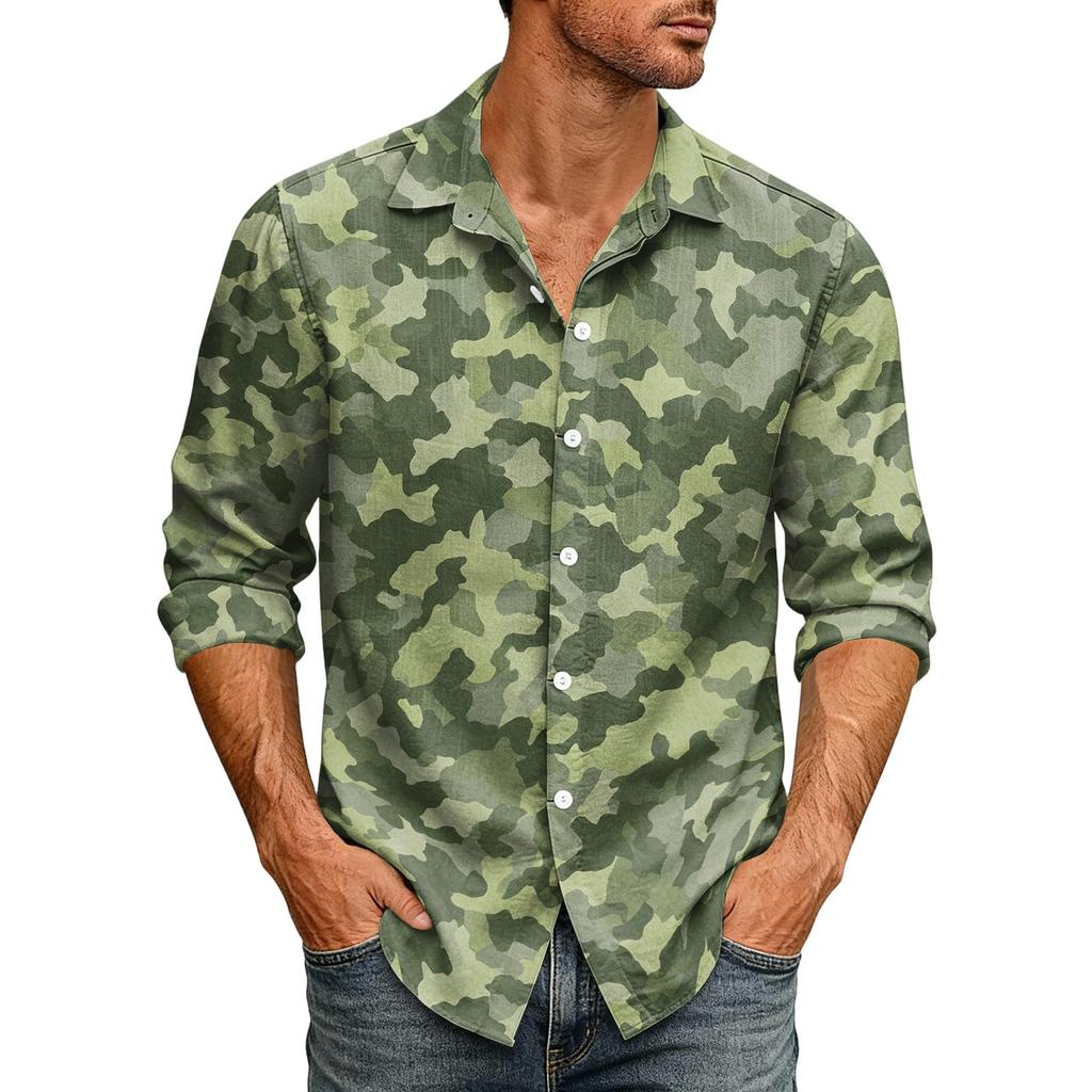 Men's Loose Fit Long Sleeve Shirt Casual Button Down Shirt with Classic Collar for Outdoor Daily Wear Breathable Fabric Suitable for Spring Autumn