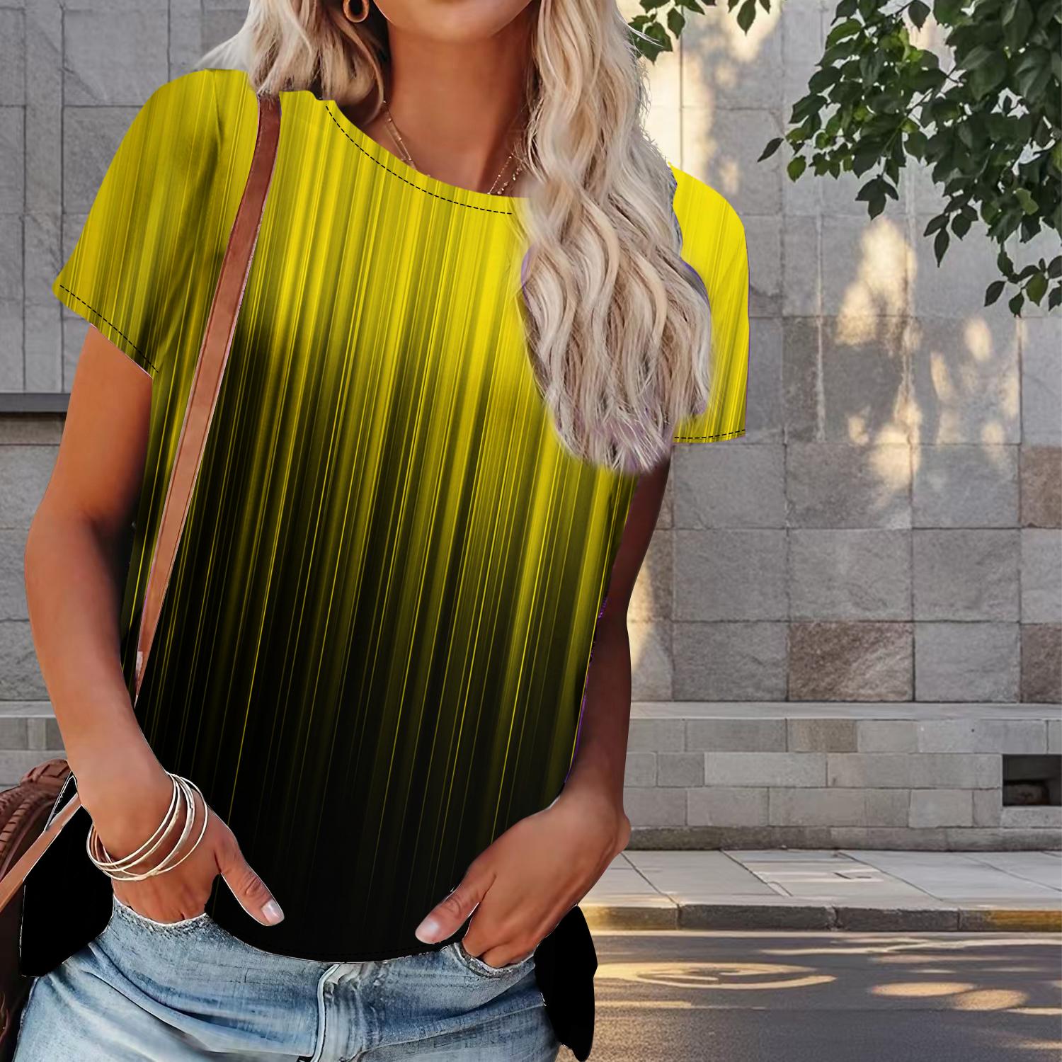 

Жіноча літня футболка простий друк ретро мода короткий рукав футболки випадкові друковані топи 8XL жовтий