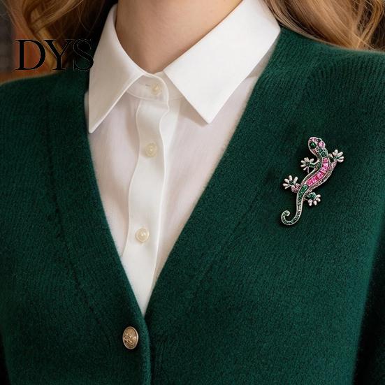 Rhinestone Lizard Jewelry Colorful Gecko Brooch, Vintage Animal Shape Lapel Retro Clothing Accessories Pin, Accessory for Women Men Jackets