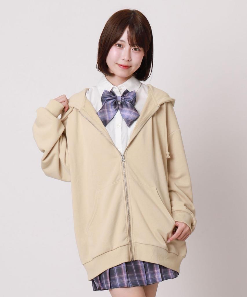 WEGO Big Zip Loose Plus Size Long for High School and Perfect for and Fall and Winter F Type Beige Women's Hoodie, Fit, Sweatshirt, Sleeve, Students,