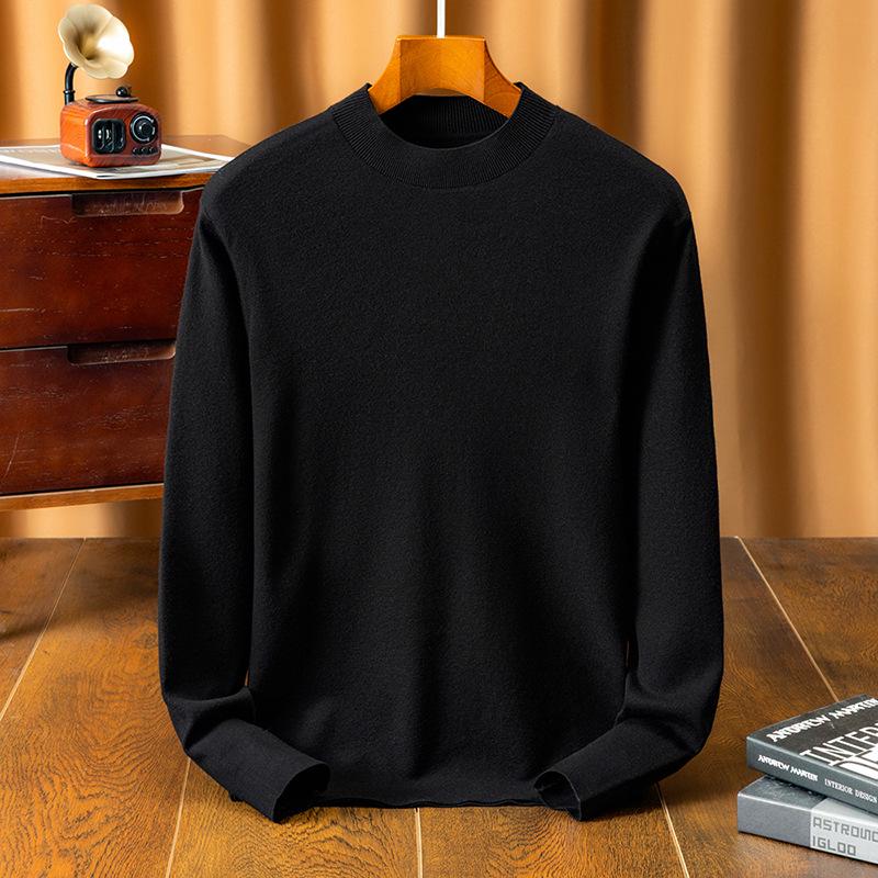 Machine-Washable Men's Wool Sweater, Half-High Neck, 450g Australian Wool, Warm Base Layer, Autumn/Winter 4A Grade.