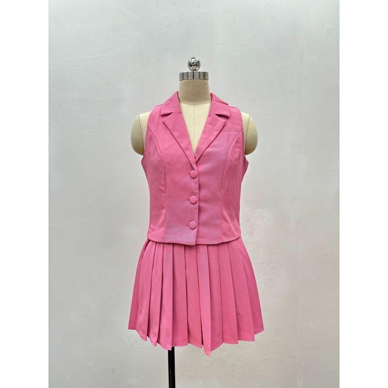 Western Style New Fashion Casual Sleeveless Vest Pleated Skirt Two-Piece Tank Top and Skirt Set