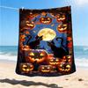 1pc Pumpkins Black Cats Throw Blanket Polyester Fiber, Lightweight Flannel, Soft & Warm, All Season Use for Outdoor, Camping Digital Print
