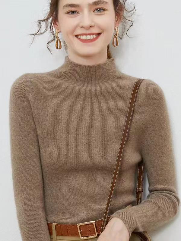 Women's Seamless Pure Wool Half-High Neck Sweater