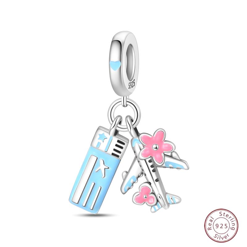 Copper Beaded Pendant Blue Shiny Zircon Suitable Original 3Mm Bracelet Women Fine Jewelry