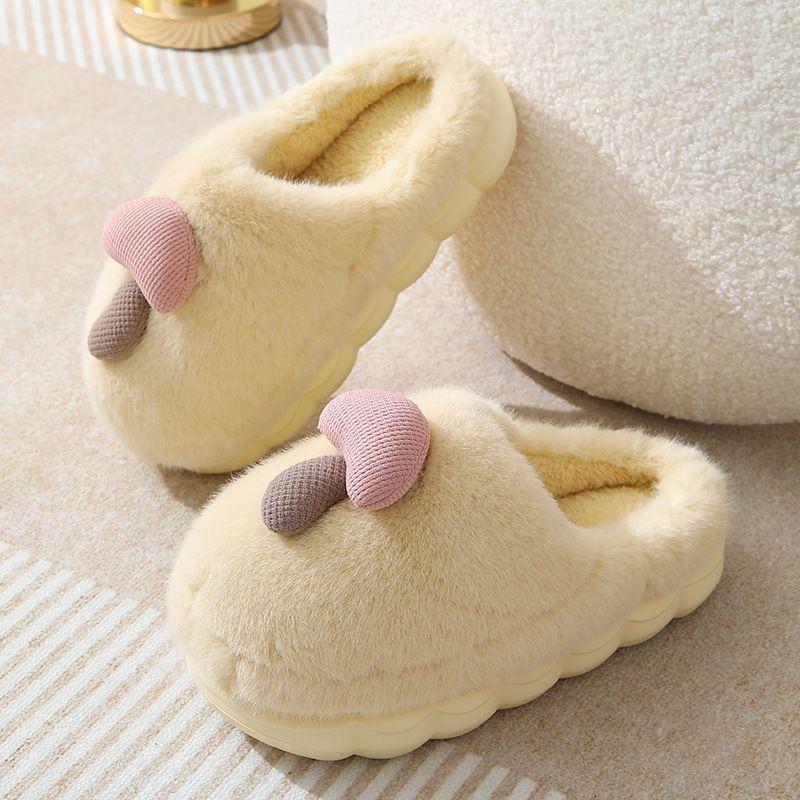 Thick-bottomed Autumn and Winter Cute Mushroom Cotton Slippers Female Couple Indoor Non-slip Parent-child Home Comfortable Fluffy Slippers