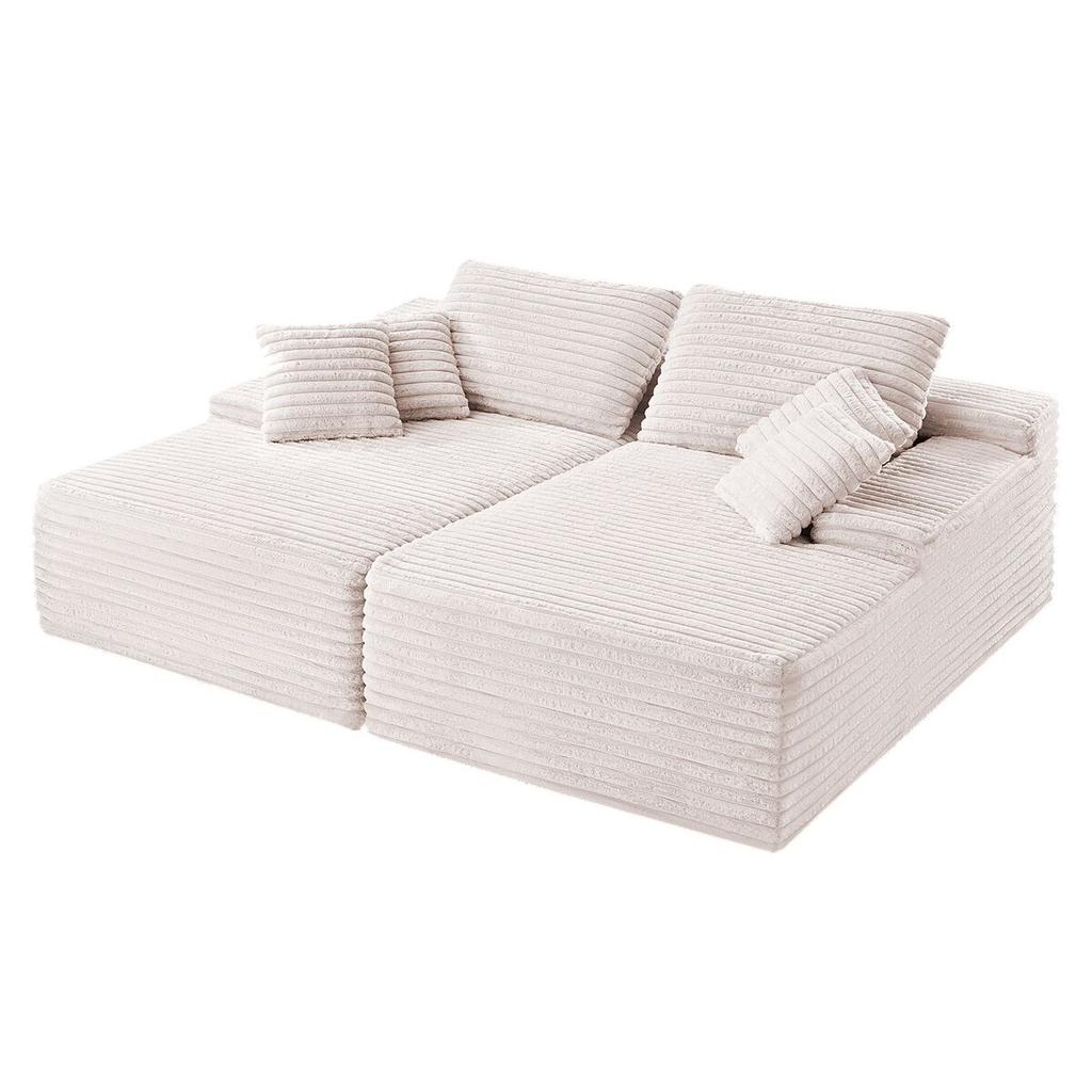 Chaise Longue Double Surdimensionnée 210 cm, Canapé Modulable en Velours Côtelé, Canapé Loveseat Confortable à Assise Profonde avec Coussins Souples et Coussins Décoratifs pour Salon