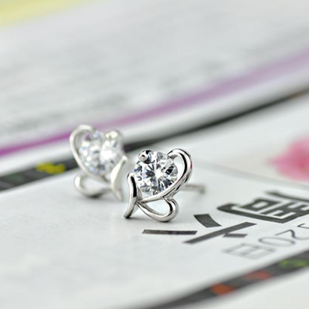 Metalowe Trwałe Kolczyki ze Srebra Próby 925 z Przyciągającym Wzrok Kryształem Kamienia Urodzinowego w Kształcie Serca