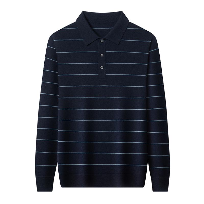 Men's Anti-Pilling Wool Lapel Sweater - Autumn/Winter Business Casual Knit Polo Shirt with Fashion Stripes