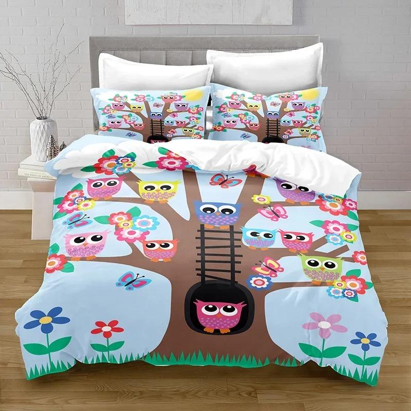 3D Print Kawaii Owl Duvet Cover with Pillowcase Bedroom Decoration Bedding Queen Bedding Bedroom Set King Size Bed Home Textiles