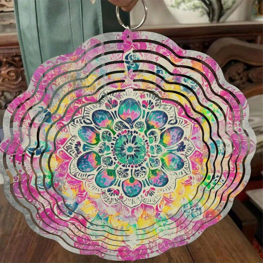 Lebhafter Graffiti-Kunst Mandala Windspinner Bunte Metall-Gartendekoration mit floralen Mustern Kinetische Hofkunst für alle Jahreszeiten Innen Außen