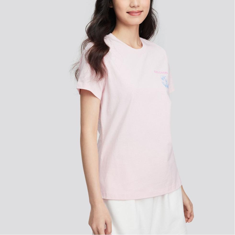 Skechers Dopamine Breathable Logo Casual Comfortable Sports Floral Print Round Neck Short Sleeve T-Shirt Women T-Shirts Chalk-Pink L224W098-01SX