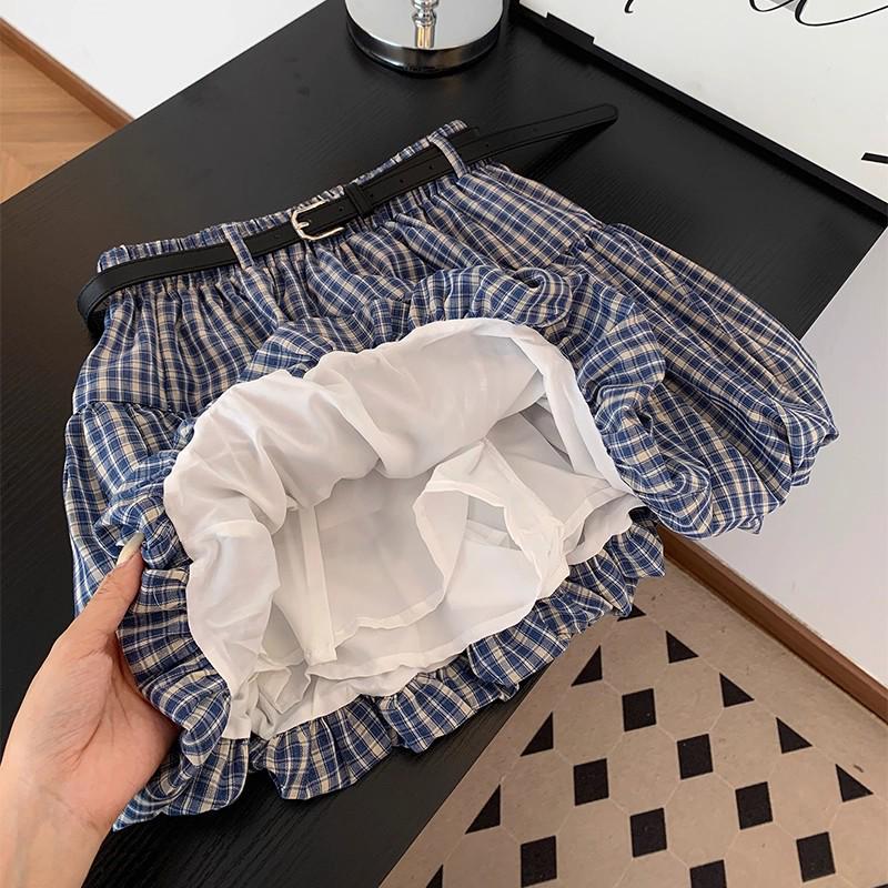 Women's Blue Plaid Mini Skirt: A-Line High Waist, Slim Fit