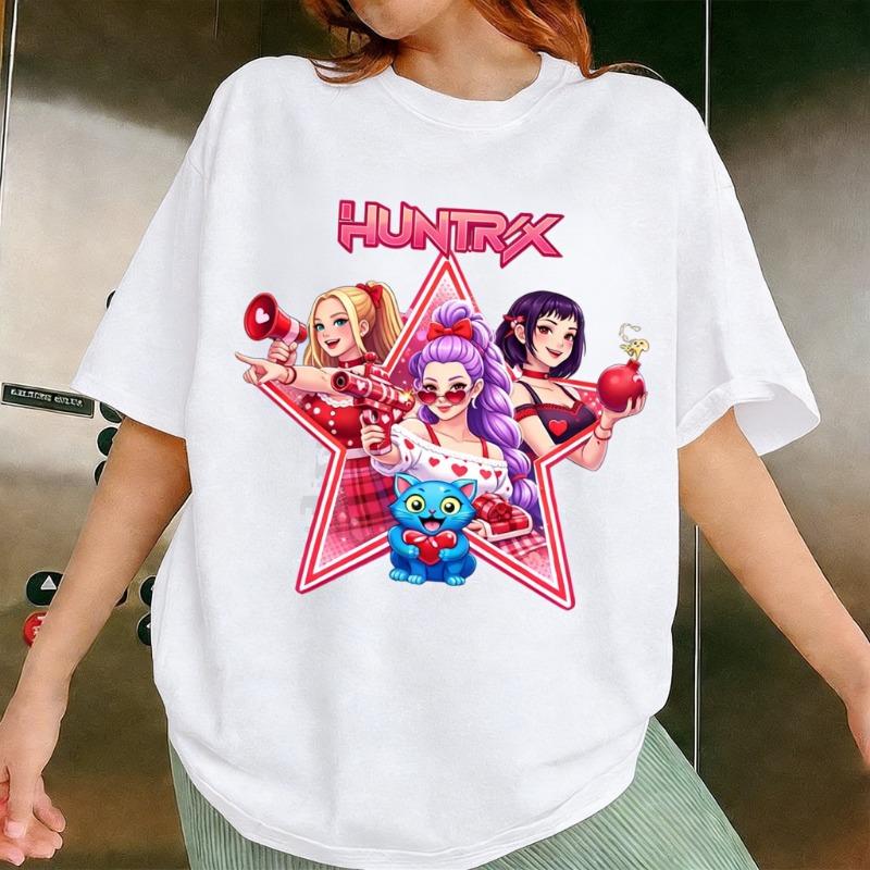 

2026 Oversized Anime T-shirt Children’s Kpop Demon Hunter Short Sleeve Tee Streetwear Graphic Print Casual Top Summer Y2k Clothes 110
