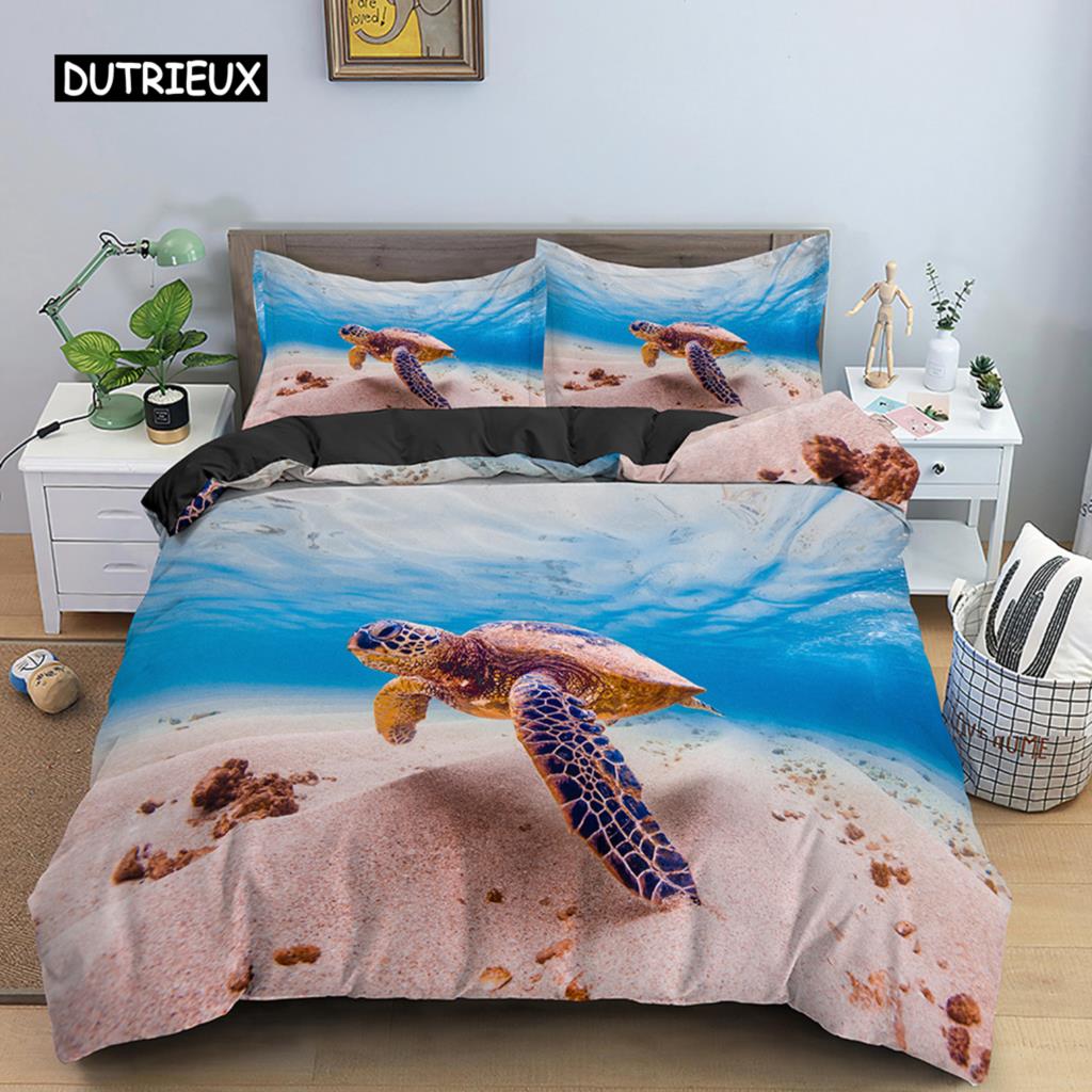 3D Sea Turtle Beddings Set Psychedelic Animal Duvet Cover Comforter Covers Single Twin Full Queen King Polyester Quilt Cover