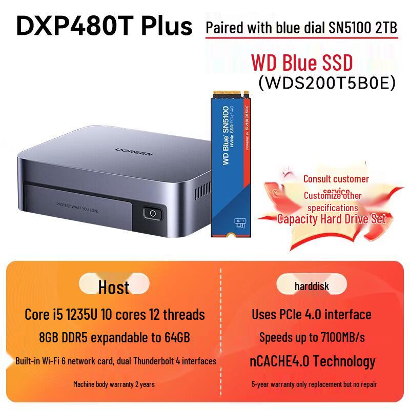 

UGREEN DXP480T All-SSD 10 Gigabit Dual-Bay NAS Server