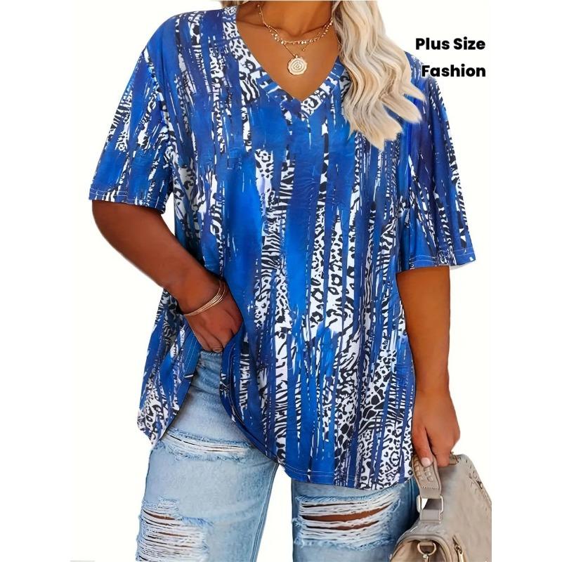 Summer Women's Daily Printed V-neck Short-sleeved T-shirt