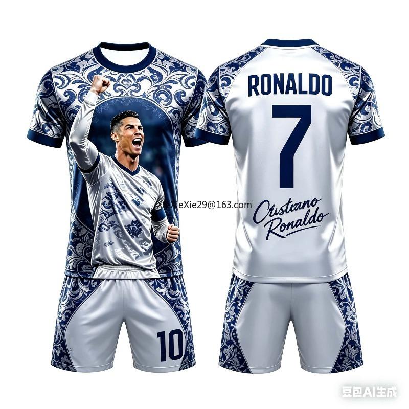 Popular 2026 AI # 7 Ronaldo Summer Children's Adult Set Parent Child Short Sleeve Shorts Football Shirt Couple Style Unisex