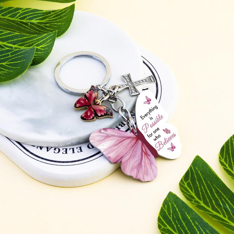 Butterfly Keychain With All Things Are Possible Verse Inspirational Religious Gift For Women Car Keys Bag Purse Accessory