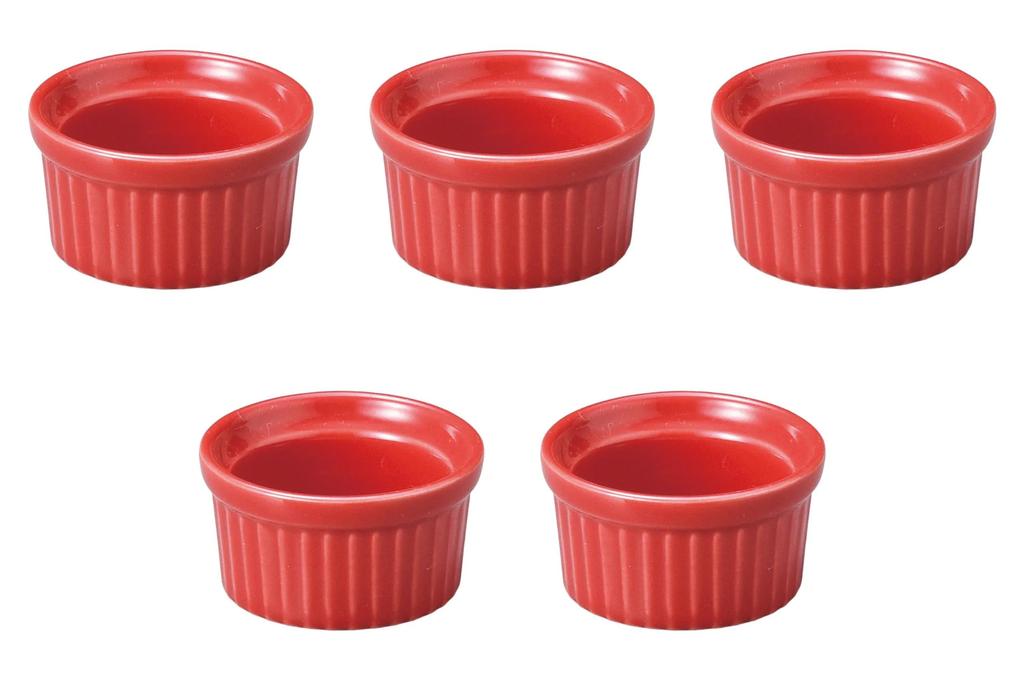 Set of 5 Red Souffles X 3 Cm Made In Setomonohonpo 2-inch [6 (55cc)] Souffles, Ceramic, China,