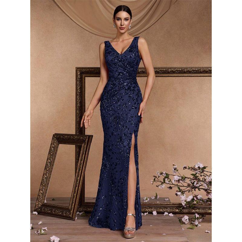 European and American Style Dress New Style Sequined Sleeveless Evening Dress for Women Banquet Sexy Birthday Party Cocktail Dress Wedding