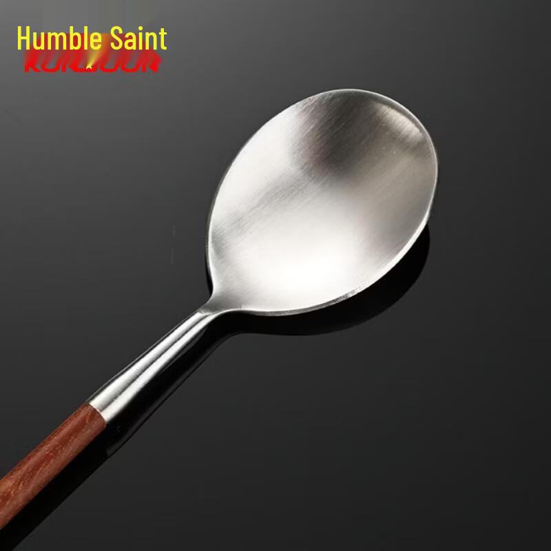 Qianxing Retro Red Sandalwood Handle Stainless Steel Oval Spoons