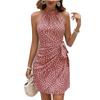 Spring Summer Women Halter Neck Sleeveless Dress Floral Printed Slim Fit Bandage Dress A Line Short Dress