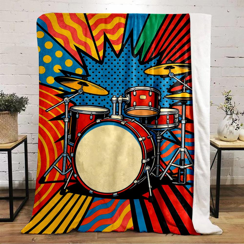 Pop Art Style Drum Set Design Blanket Flannel blanket for bedroom, living room, sofa, and nap sofas.