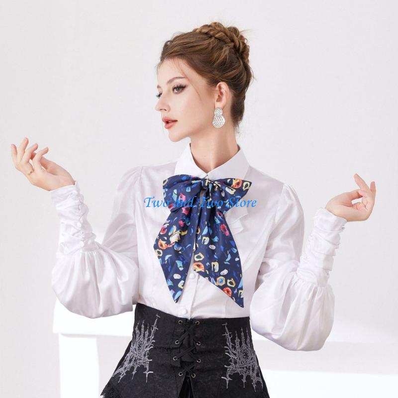 HX6F Printed Necktie Detachable Collar Scarf Adjustable Bowknot Faux Collar for Women CN
