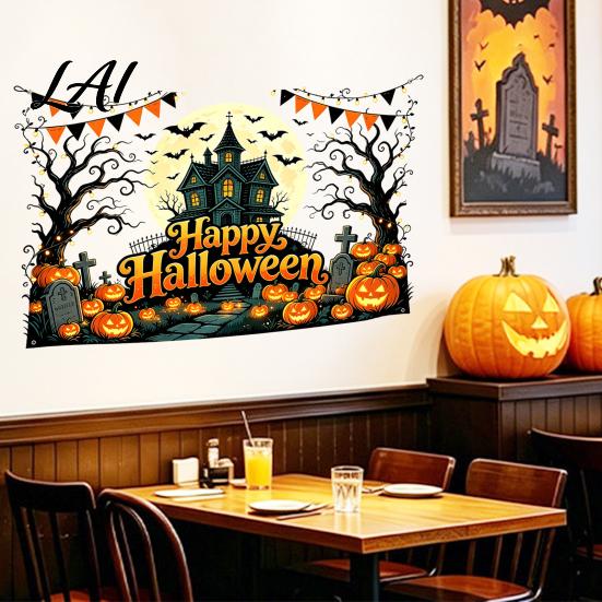 Withered Tree Wall Decorations Happy Halloween Stickers Moonlit Castle Pumpkin Clings Waterproof Decorative Glass Door Stickers Haunted House Decals