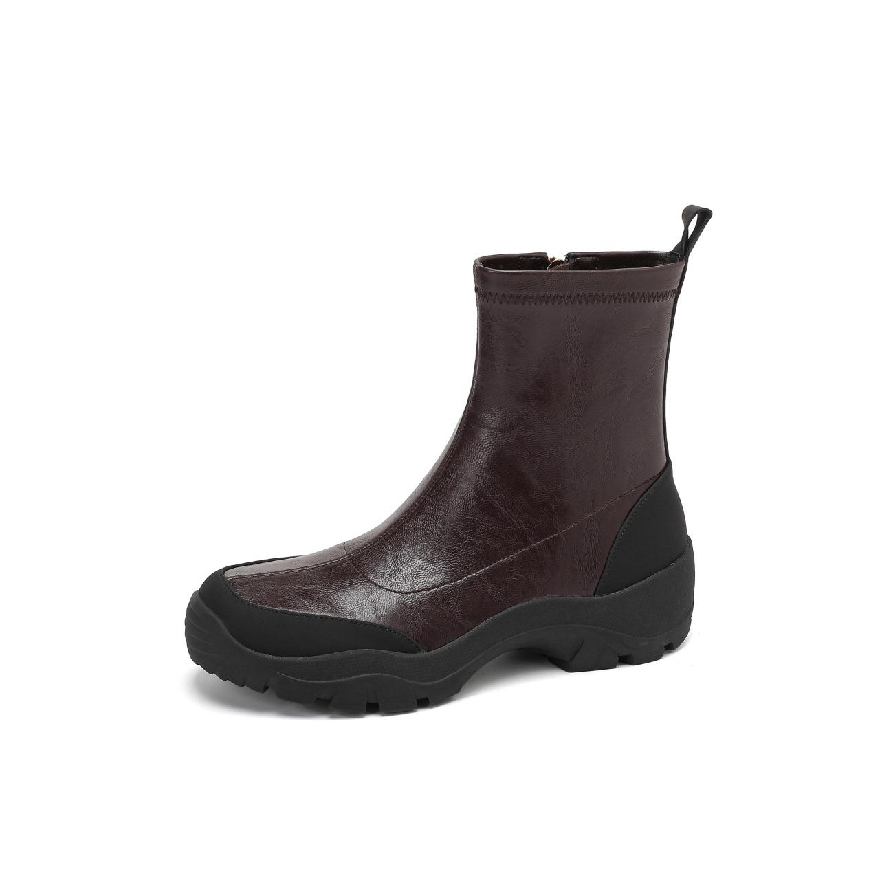 

[Юньфу] 5,5 см версия на высокой подошве~ Удобные спортивные ботильоны с круглым носком и боковой молнией, универсальные ботильоны на толстой подошве 40