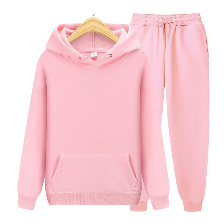 Fashion Solid Color Sports Casual Pullover Hoodie Fleece Men's Hooded Two-piece Set