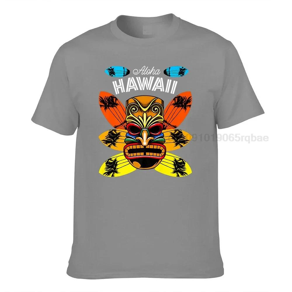 Aloha Hawaii Tiki And Surfboards Funny Luau Vacation Lover Premium Tshirt T Shirt For Unisex Design T Shirt Printed Cotton