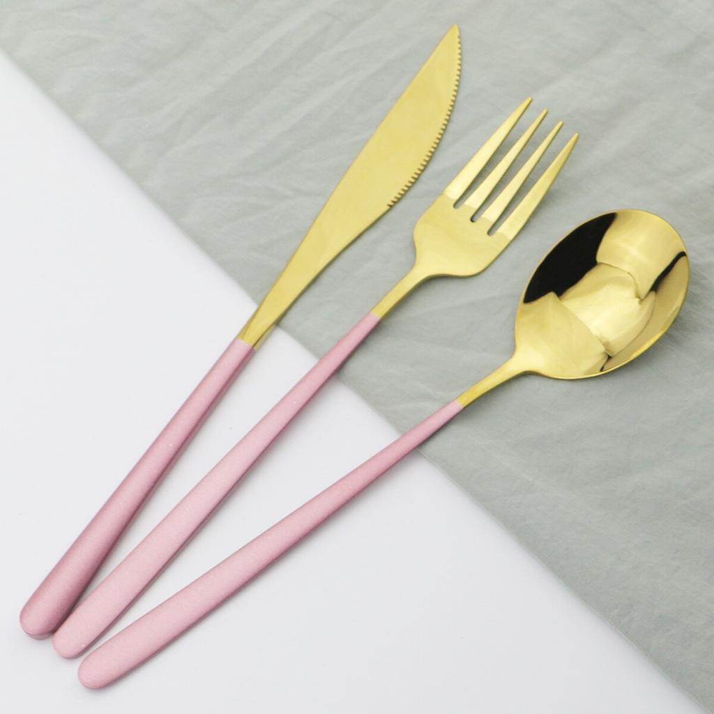 Pink Gold Cutlery Set 18/10 Stainless Steel Dinnerware Set 24Pcs/Set Knives Fork Spoon Dinner Flatware Set Kitchen Tableware Set