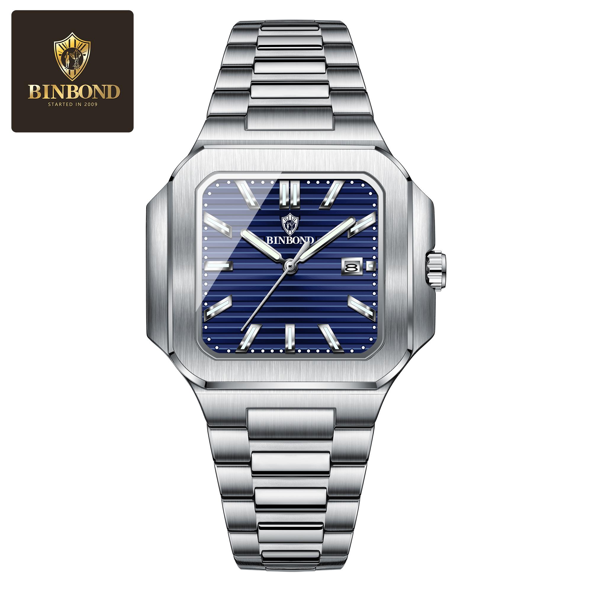 

Роскошные мужские квадратные кварцевые часы, часы из нержавеющей стали, водонепроницаемые, люминесцентные, с датой, наручные, повседневные, мужские часы All silver синий