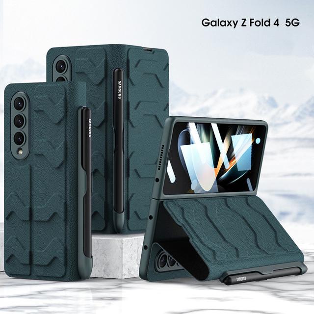 

Слот для стилуса S Pen, кожаный флип-чехол для Samsung Galaxy Z Fold 5, 5 г, чехол с передним стеклом, полная защита 360 градусов (Нет S Pen ) Case and Film