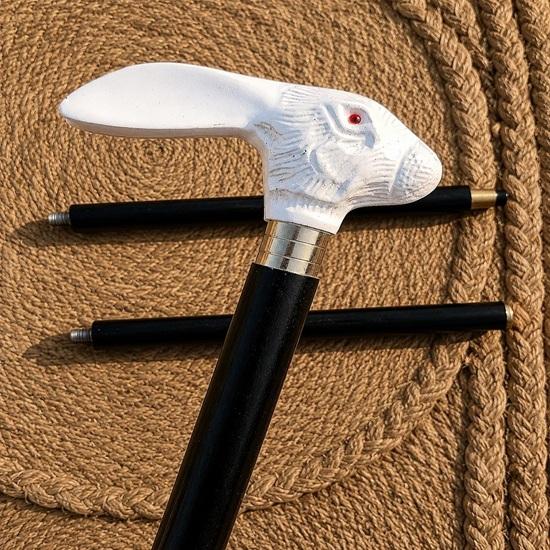 White Rabbit Head Walking Cane Handmade 93.98 cm Wooden Victorian Stick Designer Detachable Travel Cane Luxury Gift for Him