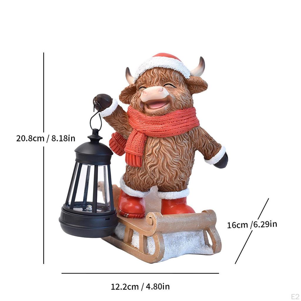 Solar Powered Cow Garden Statue Resin Whimsical Yard Art for Porch Balcony