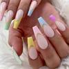 24Pcs Marble Gradient Gold Foil Long Coffin False Nails Full Cover Detachable Press On Nail Tips