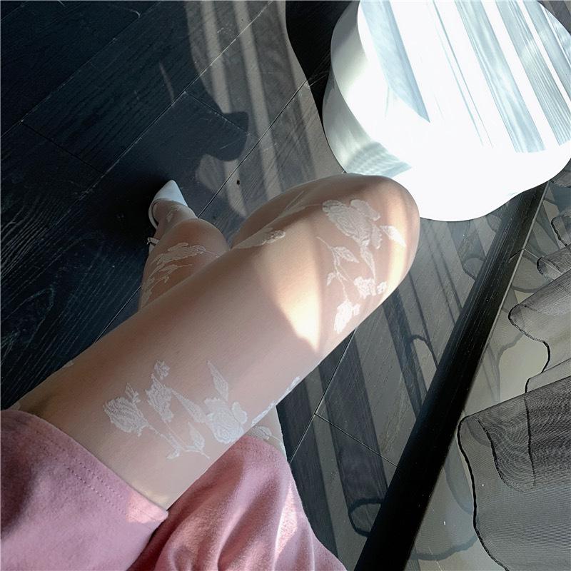 2024 Embroidered Rose Stockings - White Flower Lace Silk Pantyhose for Spring & Autumn